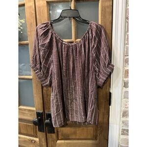 Loft Outlet‎ Brown White Striped Short Sleeve Size XXL Scoop Neck Top